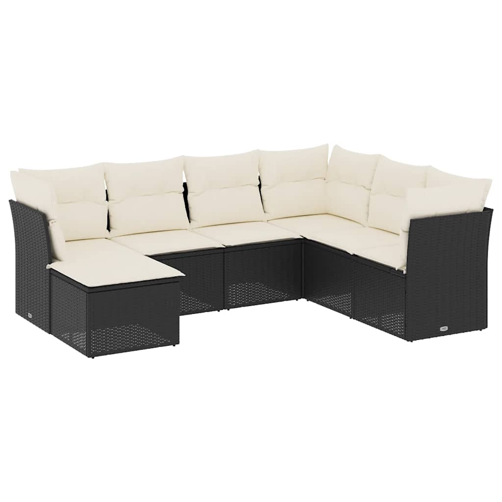 7-dijelni set vrtnih sofa od poliratana s jastucima crni