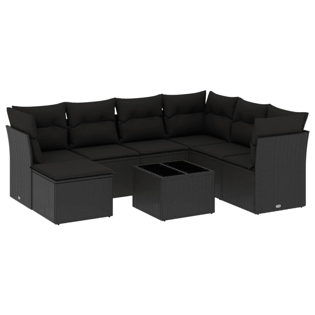 8-dijelni set vrtnih sofa od poliratana s jastucima crni