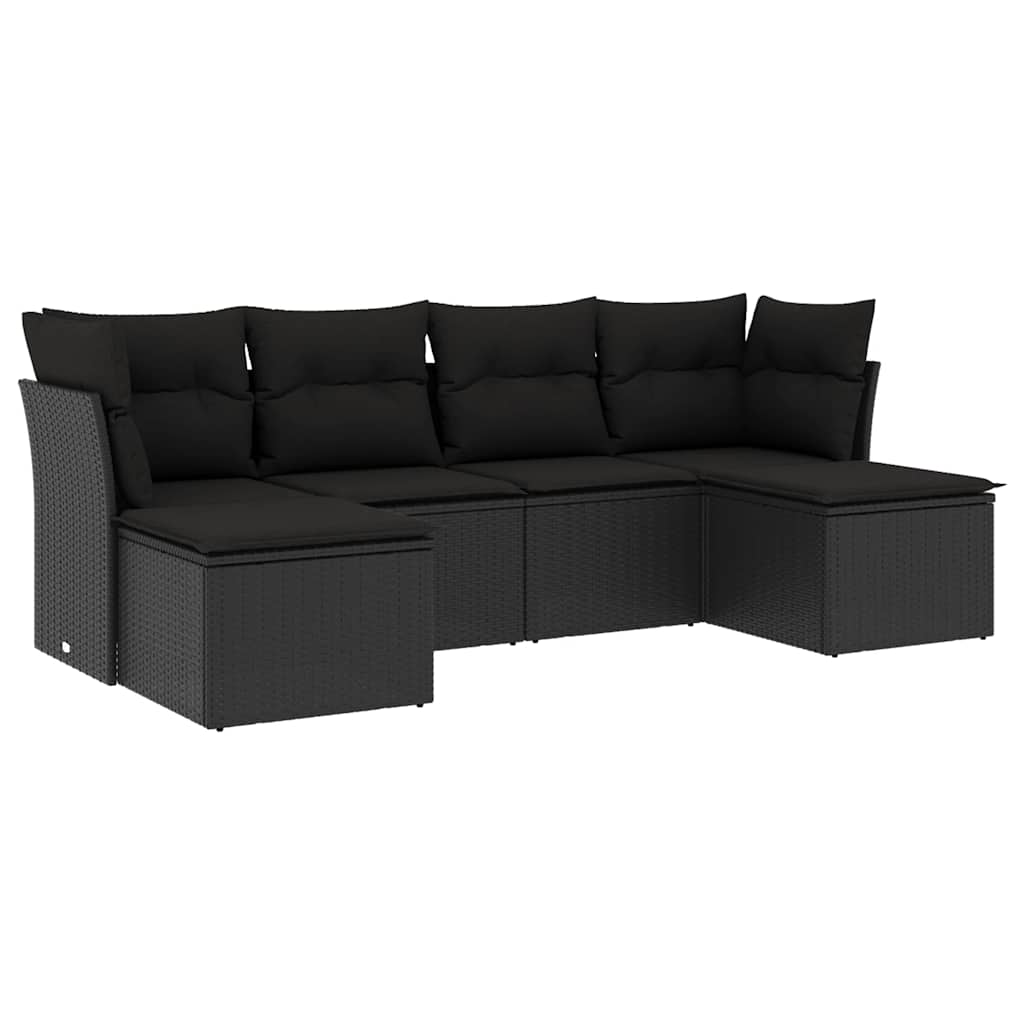 6-dijelni set vrtnih sofa s jastucima crni od poliratana