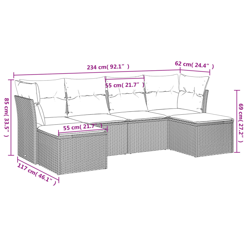 6-dijelni set vrtnih sofa s jastucima bež od poliratana