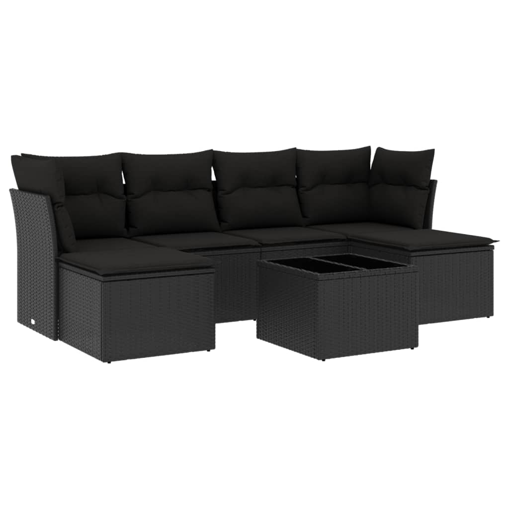 7-dijelni set vrtnih sofa od poliratana s jastucima crni