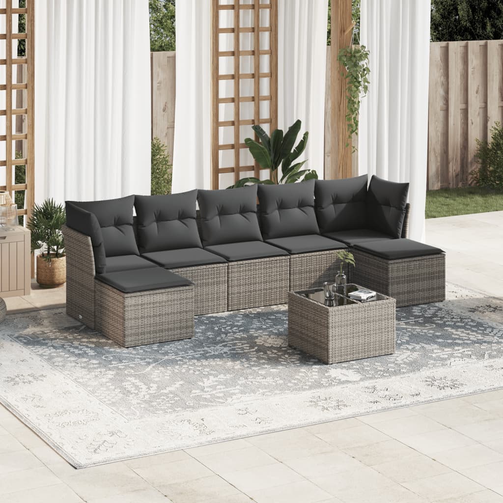 8-dijelni set vrtnih sofa od poliratana s jastucima sivi