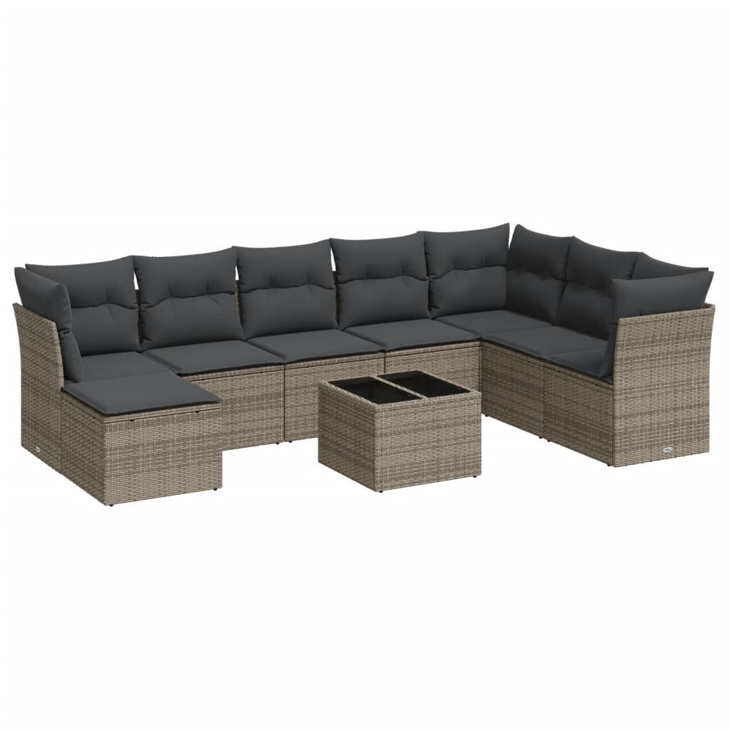 9-dijelni set vrtnih sofa od poliratana s jastucima sivi