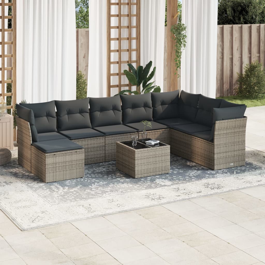 9-dijelni set vrtnih sofa od poliratana s jastucima sivi