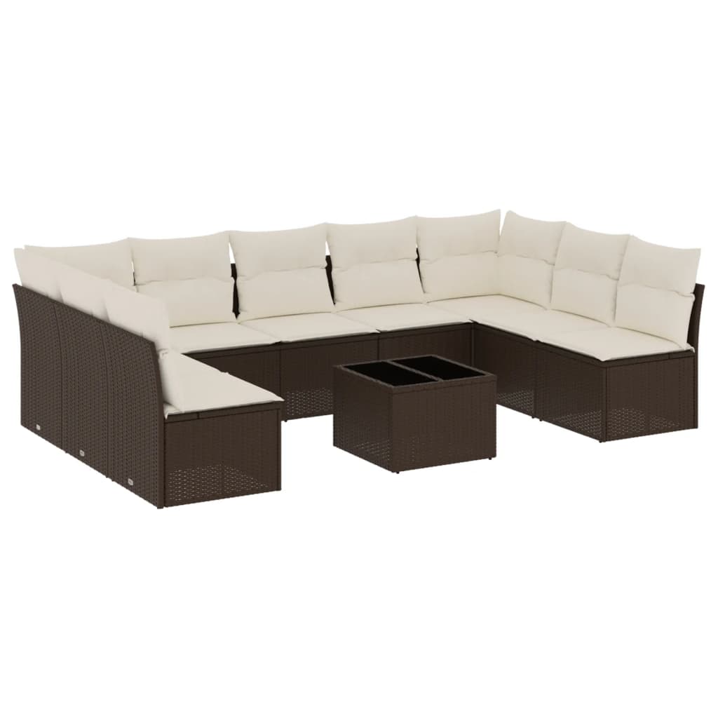 10-dijelni set vrtnih sofa od poliratana s jastucima smeđi