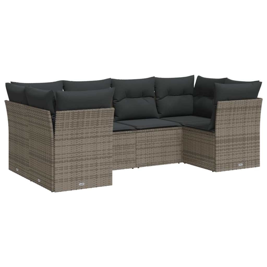 6-dijelni set vrtnih sofa od poliratana s jastucima sivi