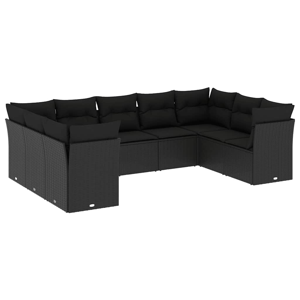 9-dijelni set vrtnih sofa s jastucima crni od poliratana
