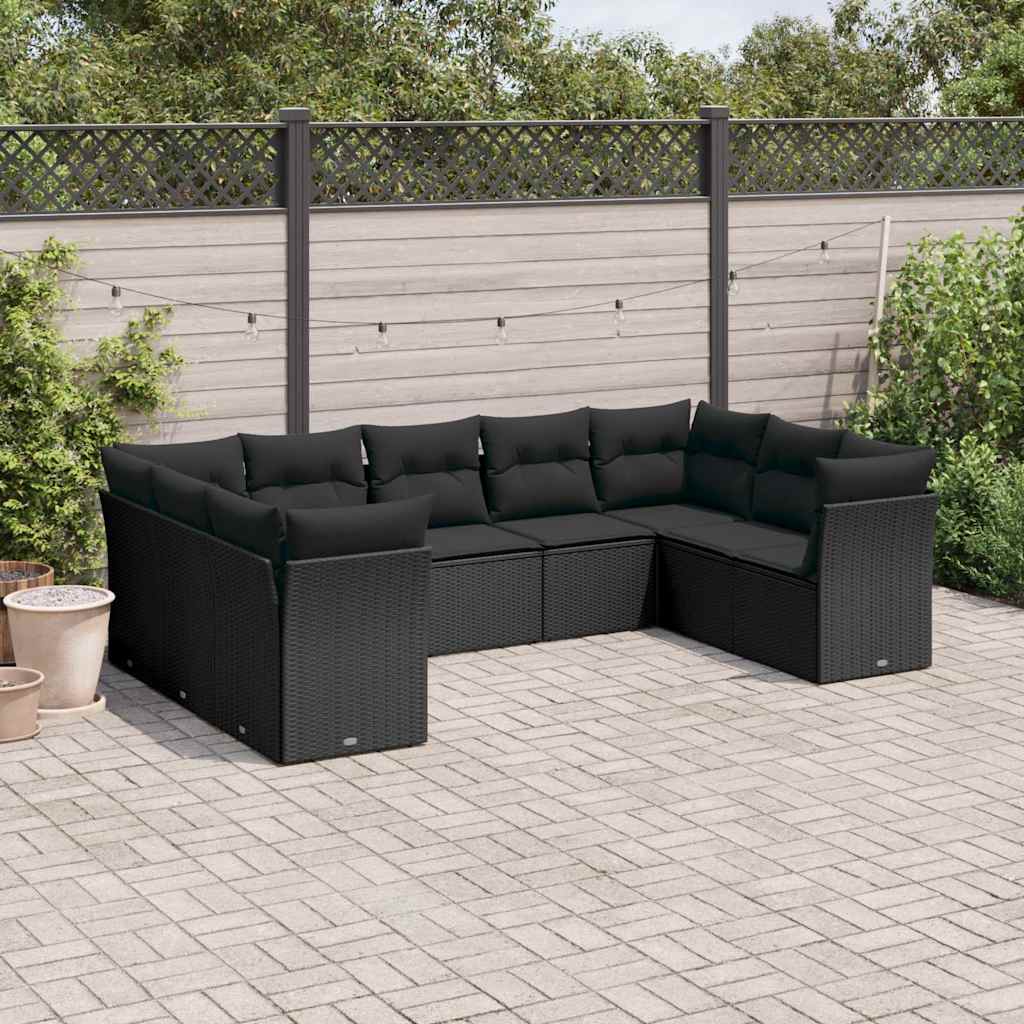 9-dijelni set vrtnih sofa s jastucima crni od poliratana
