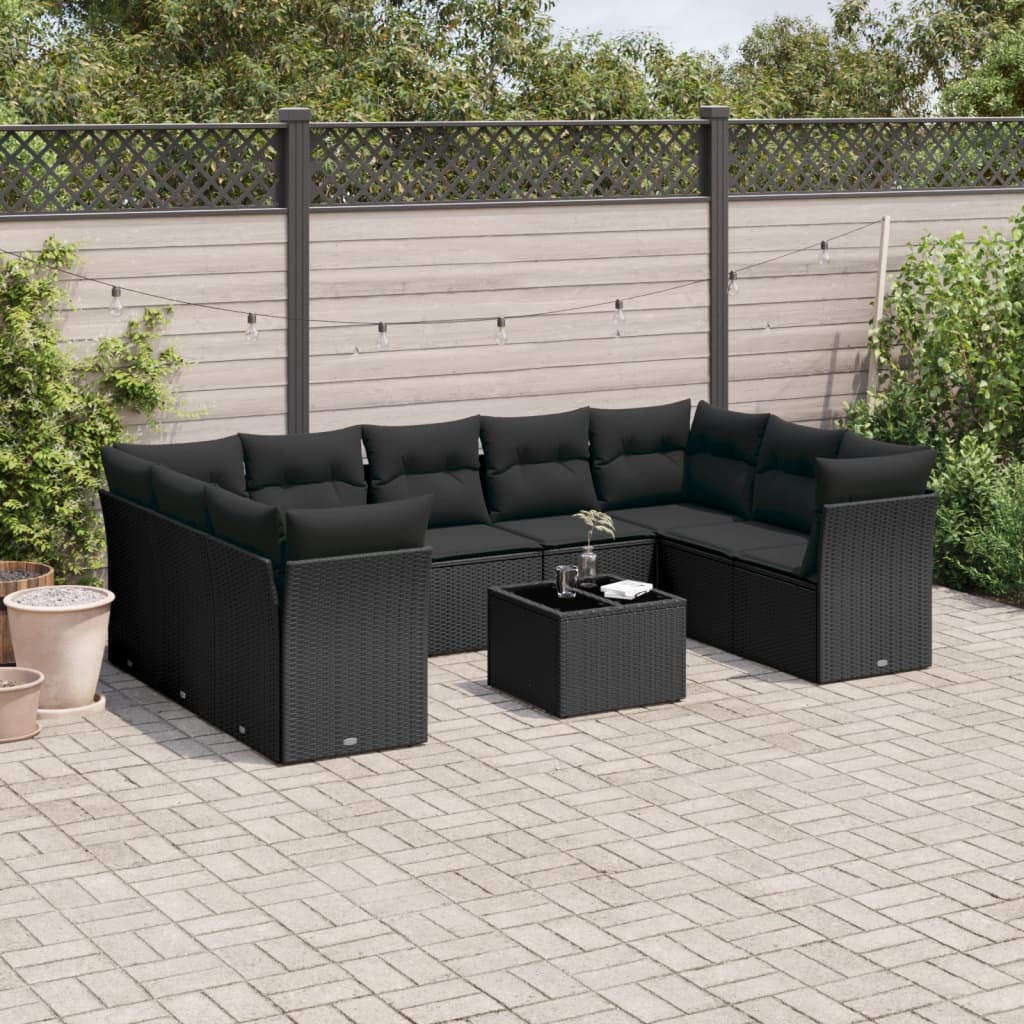 10-dijelni set vrtnih sofa s jastucima crni od poliratana