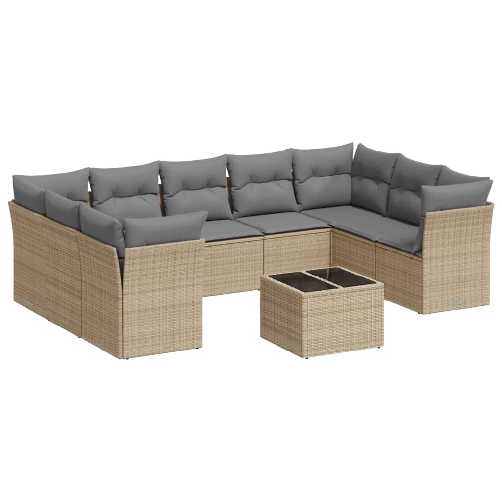 10-dijelni set vrtnih sofa s jastucima bež od poliratana