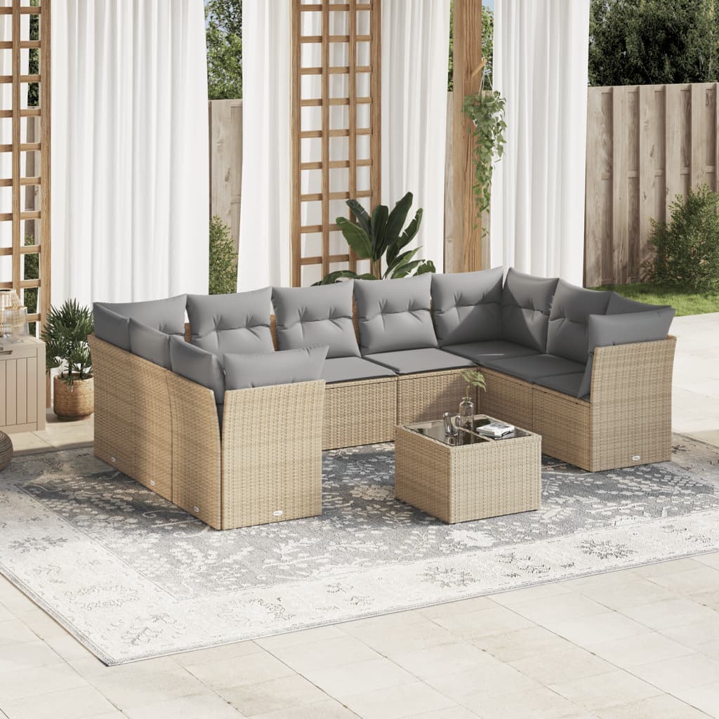 10-dijelni set vrtnih sofa s jastucima bež od poliratana
