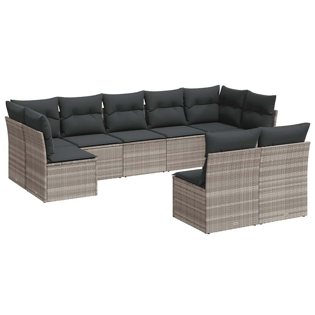 9-dijelni set vrtnih sofa od poliratana s jastucima svjetlosivi