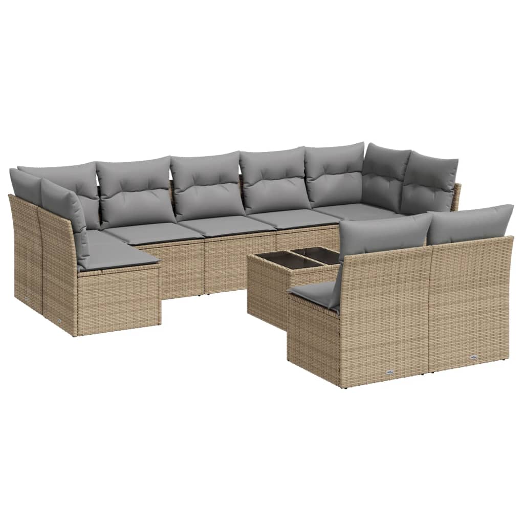 10-dijelni set vrtnih sofa s jastucima bež od poliratana