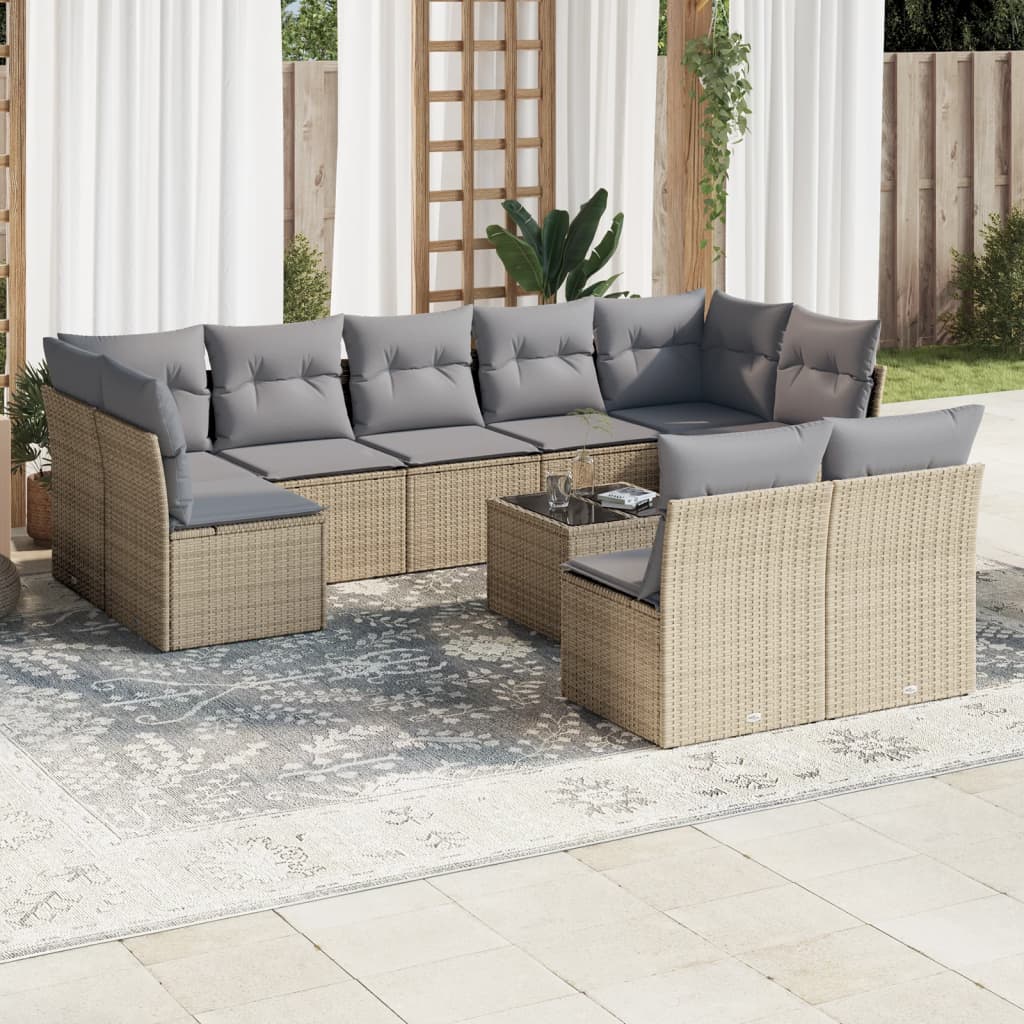 10-dijelni set vrtnih sofa s jastucima bež od poliratana