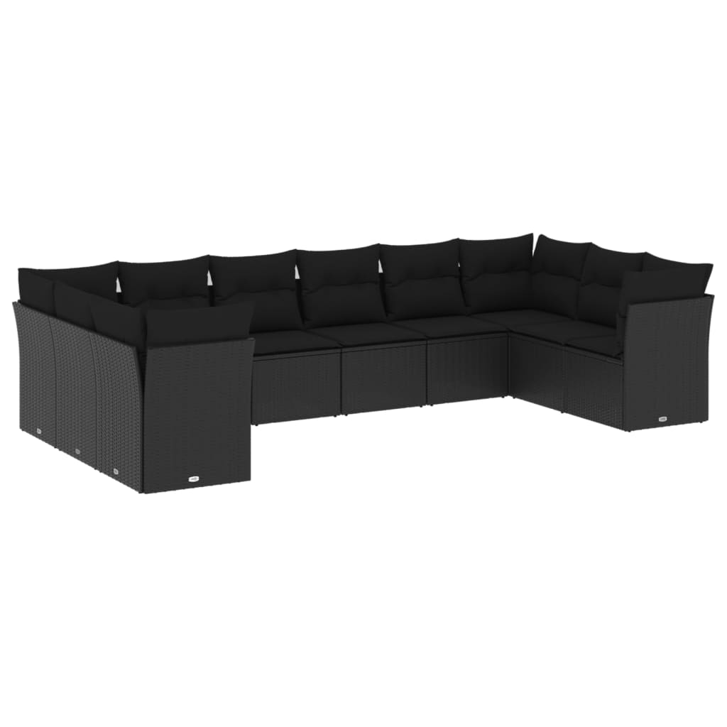 10-dijelni set vrtnih sofa s jastucima crni od poliratana