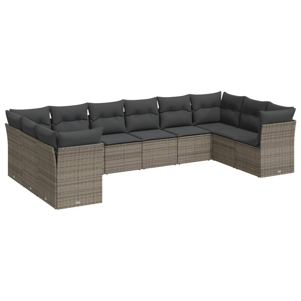10-dijelni set vrtnih sofa od poliratana s jastucima sivi