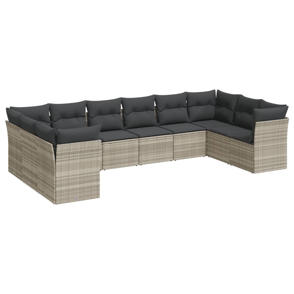 10-dijelni set vrtnih sofa poliratan s jastucima svijetlosivi