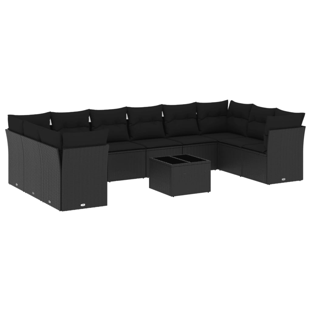 11-dijelni set vrtnih sofa od poliratana s jastucima crni