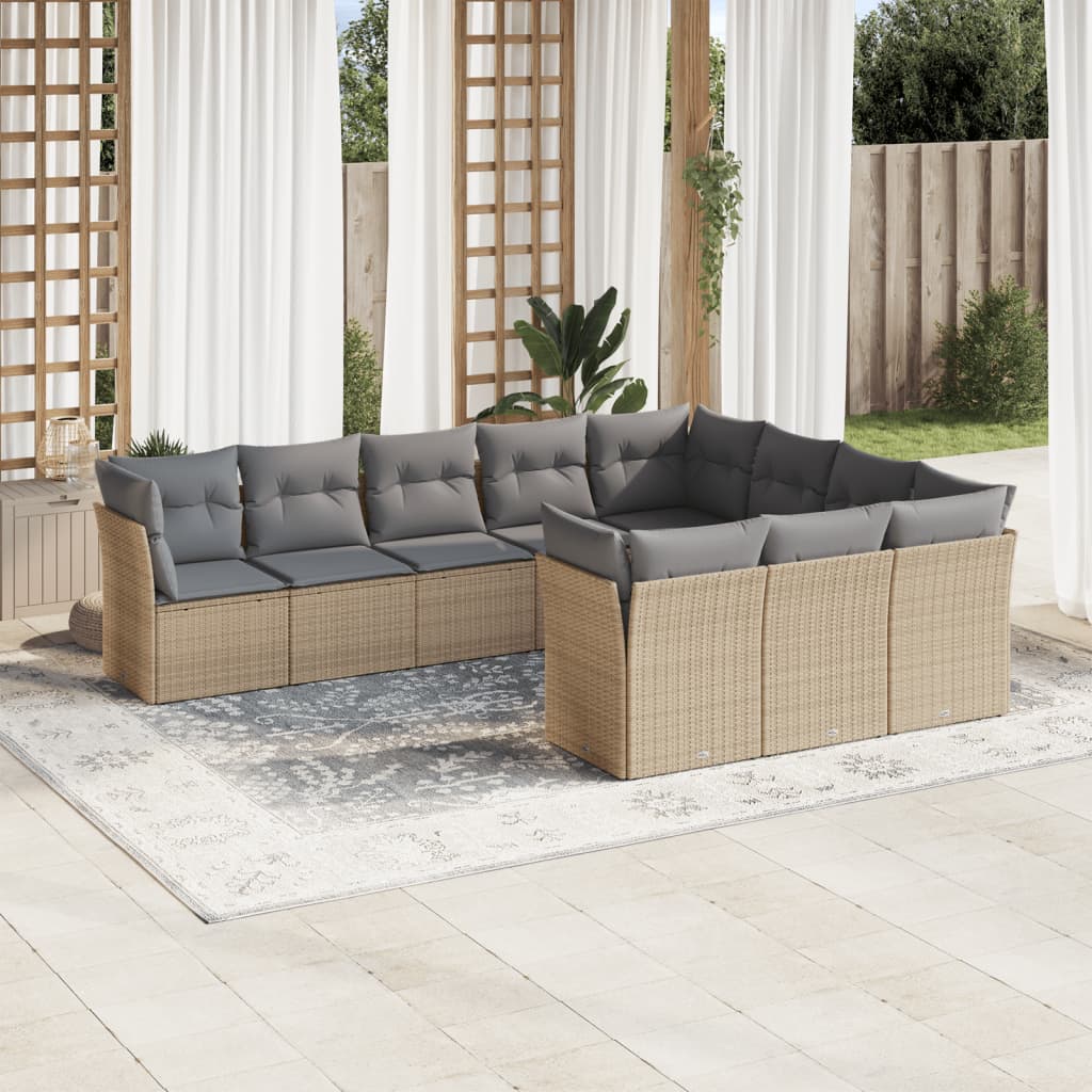10-dijelni set vrtnih sofa s jastucima bež od poliratana