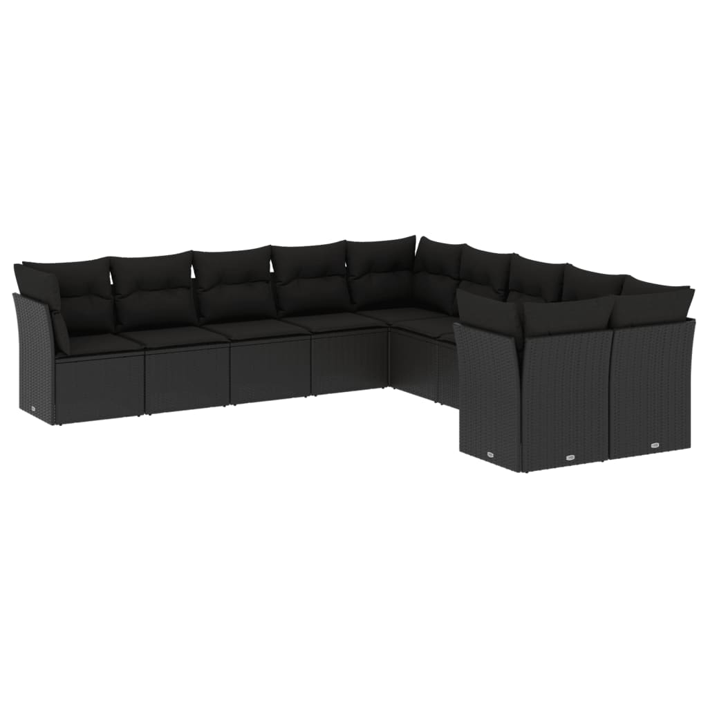 10-dijelni set vrtnih sofa s jastucima crni od poliratana