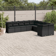10-dijelni set vrtnih sofa s jastucima crni od poliratana