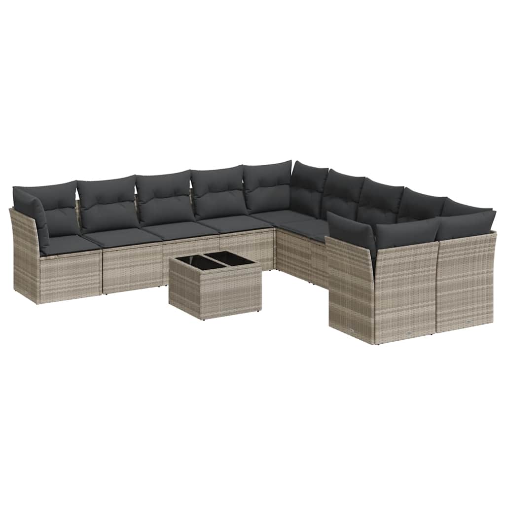 11-dijelni set vrtnih sofa poliratan s jastucima svijetlosivi