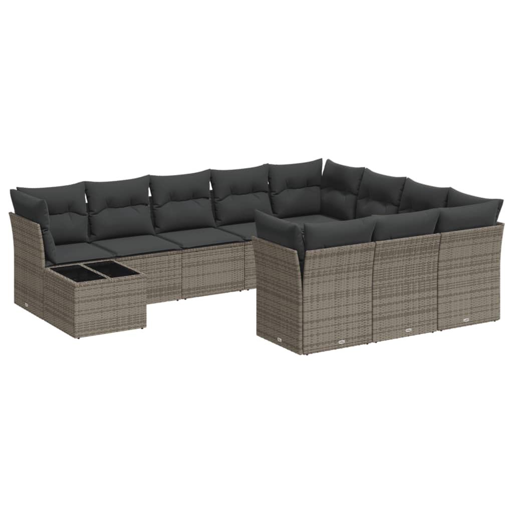 11-dijelni set vrtnih sofa od poliratana s jastucima sivi Siva