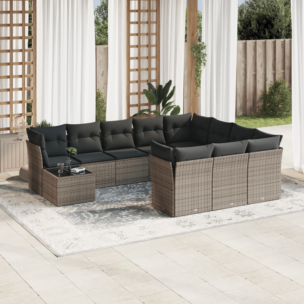 11-dijelni set vrtnih sofa od poliratana s jastucima sivi Siva
