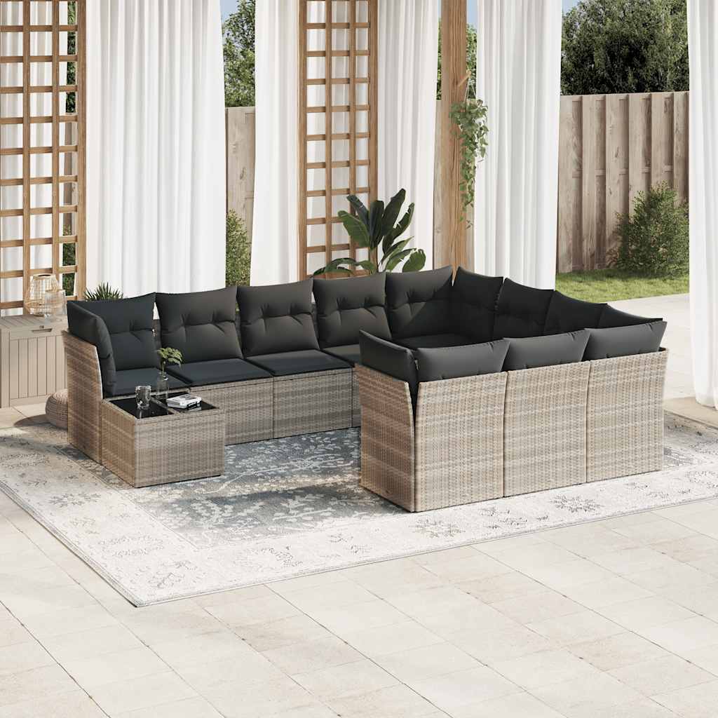 11-dijelni set vrtnih sofa poliratan s jastucima svijetlosivi