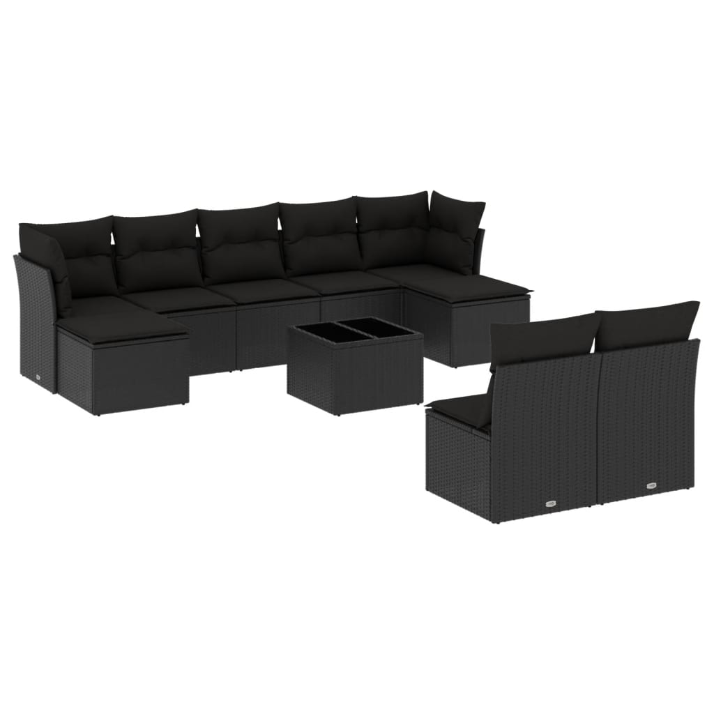 10-dijelni set vrtnih sofa s jastucima crni od poliratana