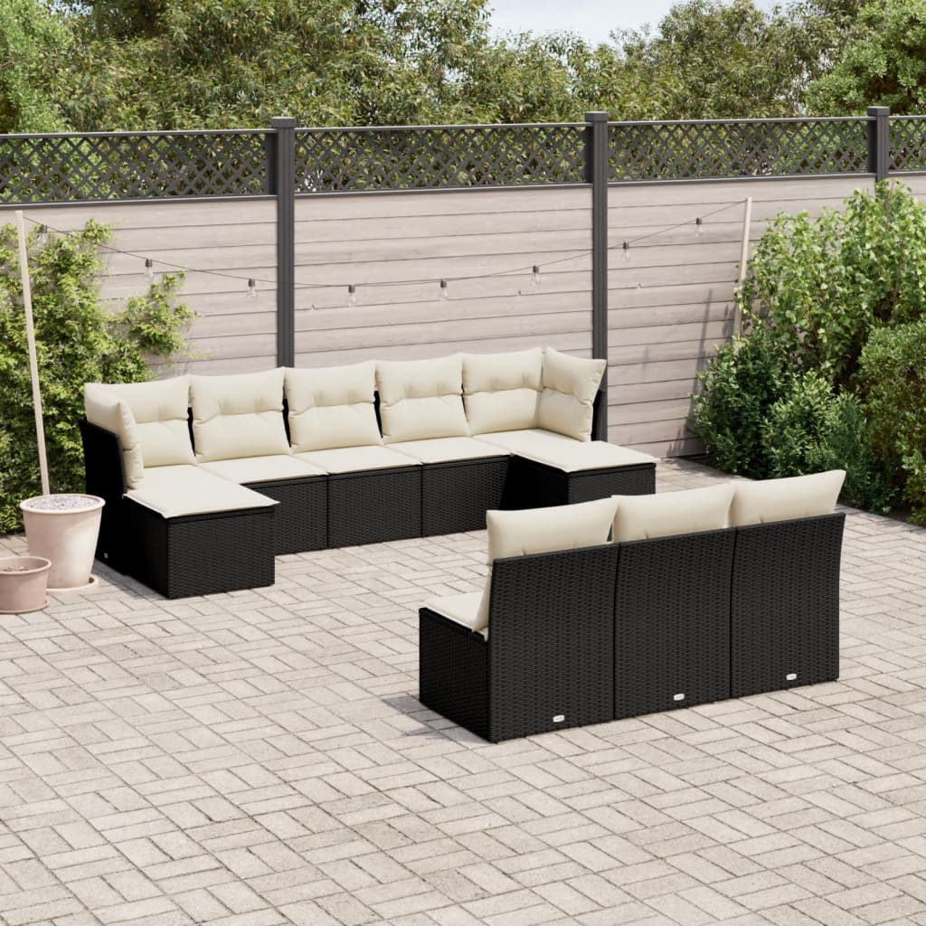 10-dijelni set vrtnih sofa s jastucima crni od poliratana