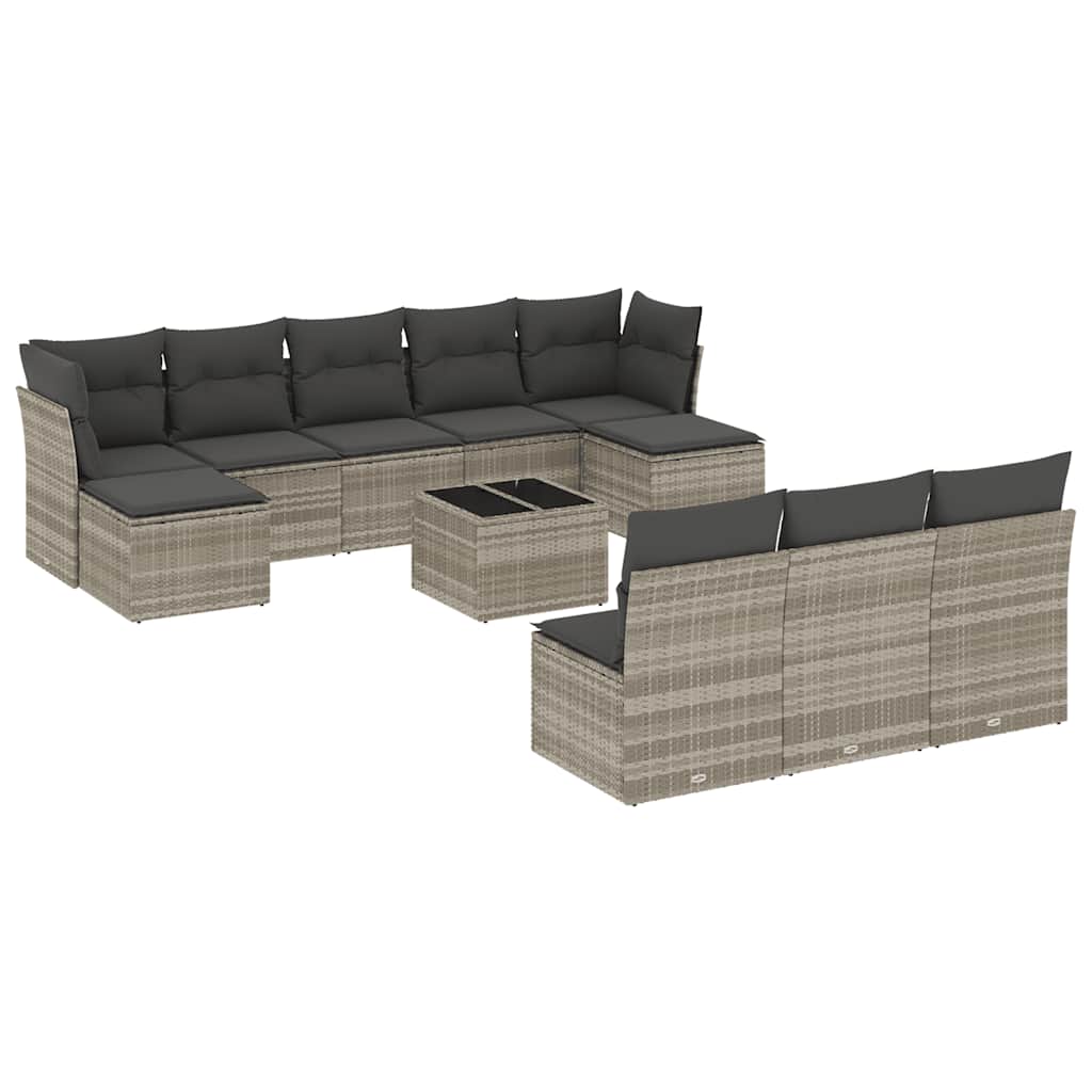 11-dijelni set vrtnih sofa poliratan s jastucima svijetlosivi