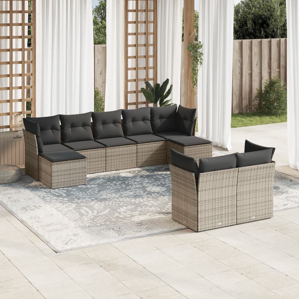 9-dijelni set vrtnih sofa od poliratana s jastucima sivi