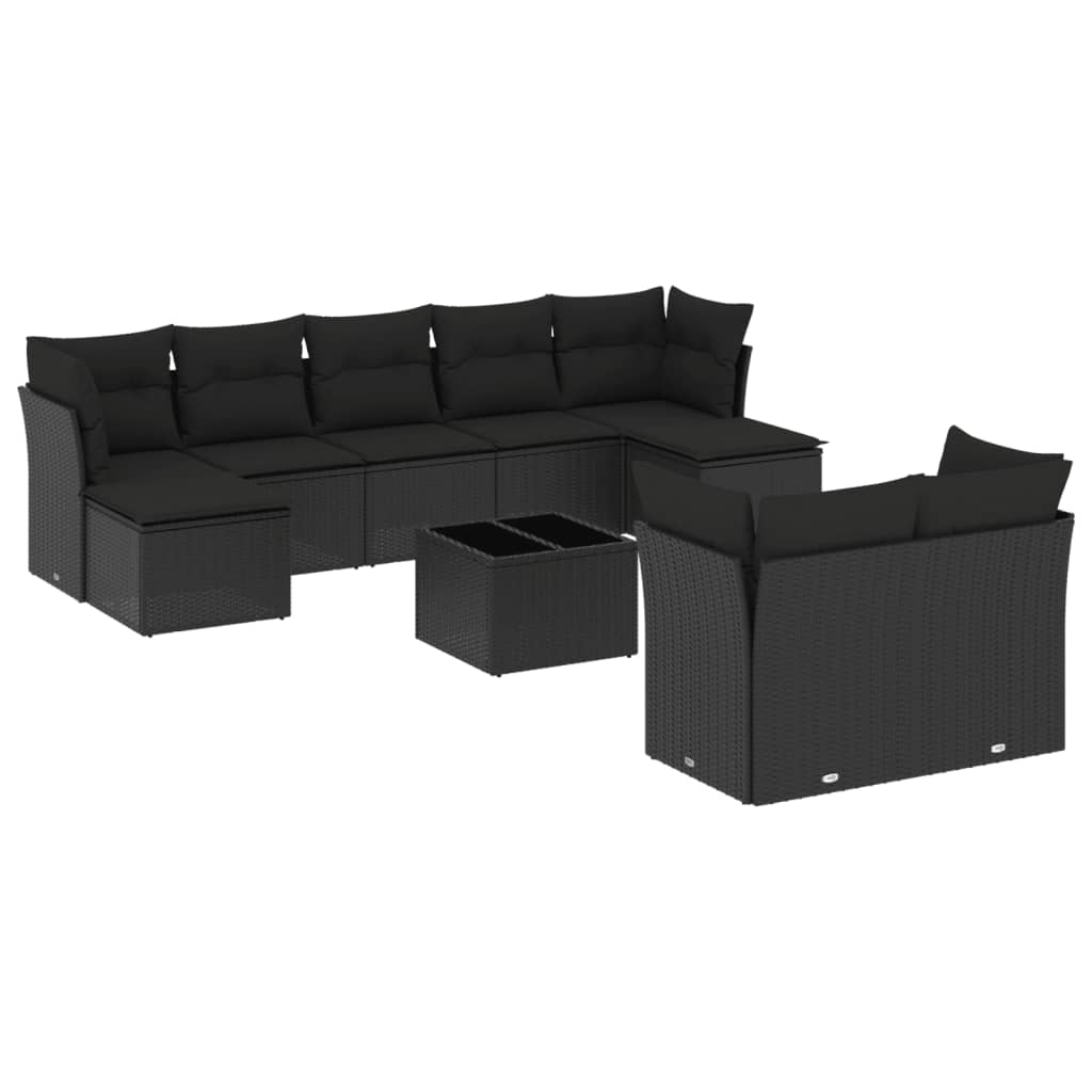 10-dijelni set vrtnih sofa s jastucima crni od poliratana