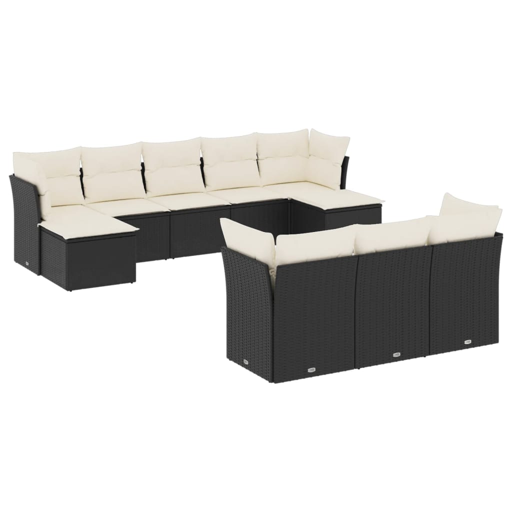 10-dijelni set vrtnih sofa s jastucima crni od poliratana
