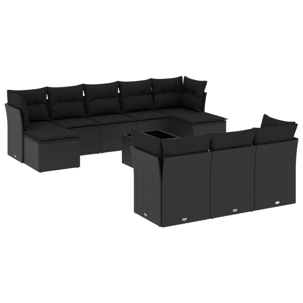 11-dijelni set vrtnih sofa od poliratana s jastucima crni