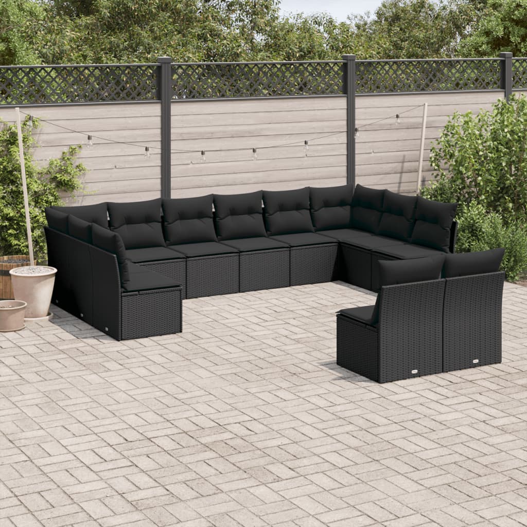 12-dijelni set vrtnih sofa od poliratana s jastucima crni