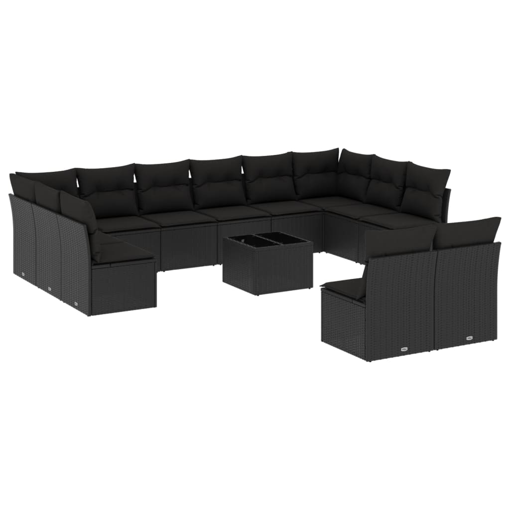 13-dijelni set vrtnih sofa s jastucima poliratan crni