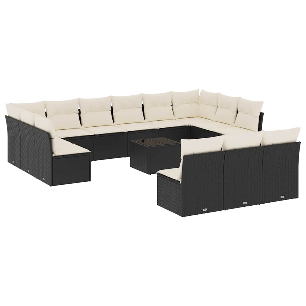 14-dijelni set vrtnih sofa s jastucima poliratan crni