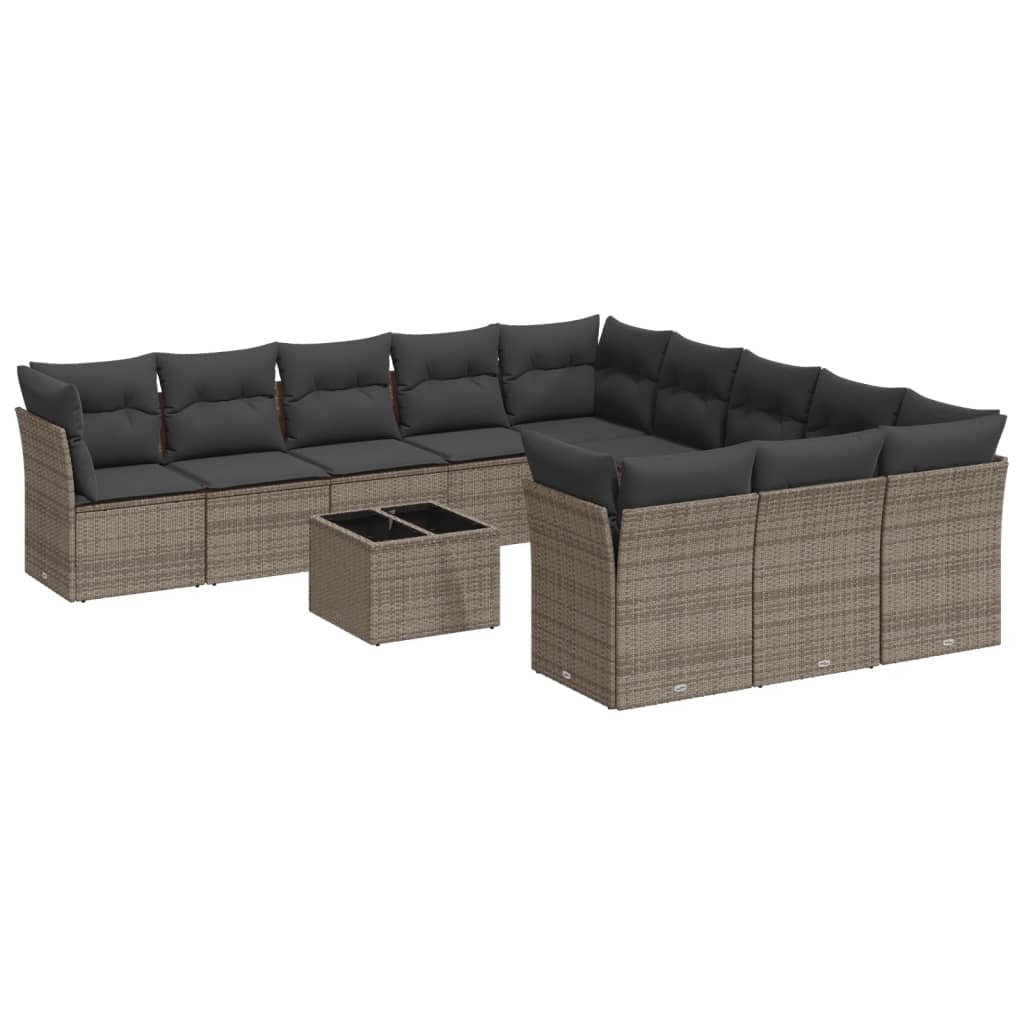 12-dijelni set vrtnih sofa od poliratana s jastucima sivi