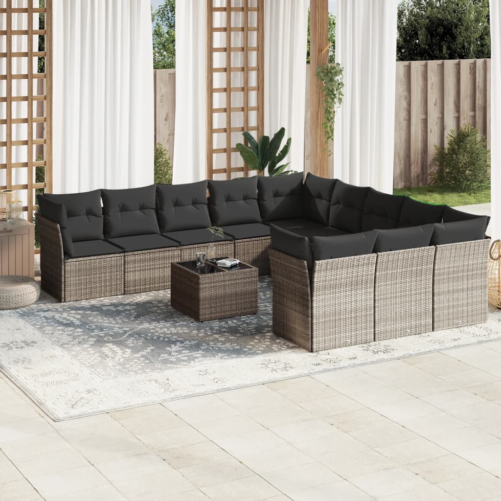 12-dijelni set vrtnih sofa poliratan s jastucima svijetlosivi