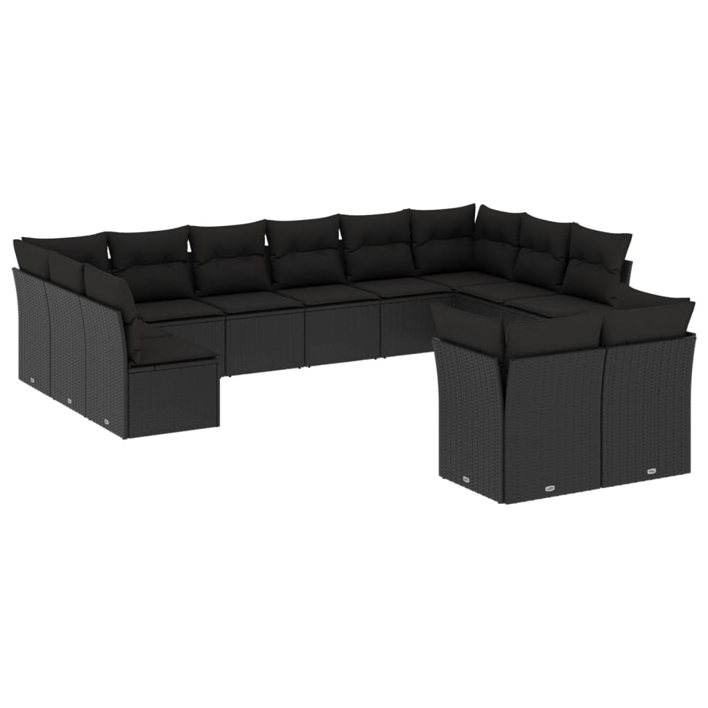12-dijelni set vrtnih sofa od poliratana s jastucima crni