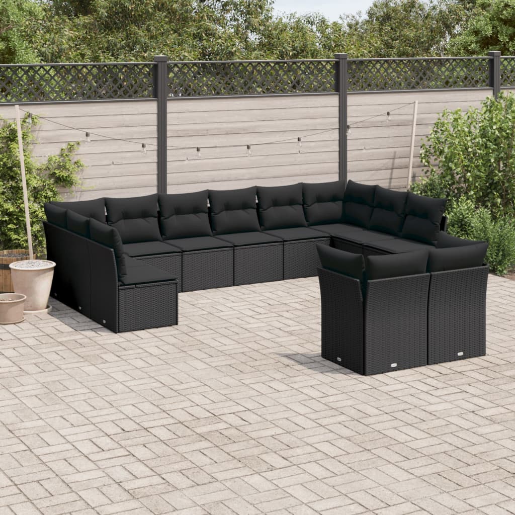 12-dijelni set vrtnih sofa od poliratana s jastucima crni