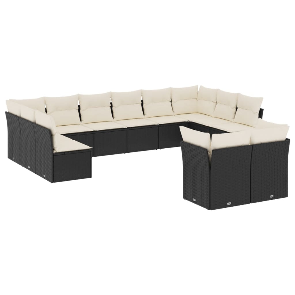 12-dijelni set vrtnih sofa od poliratana s jastucima crni