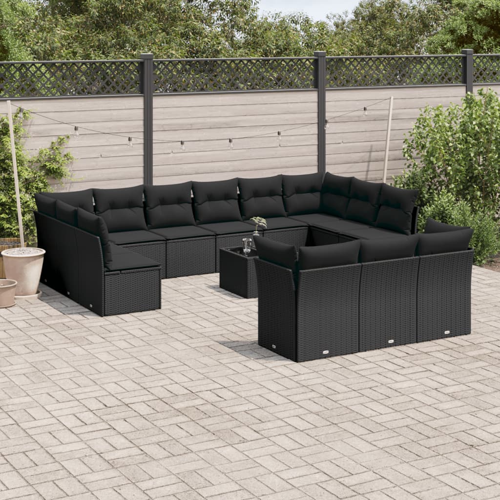 14-dijelni set vrtnih sofa s jastucima poliratan crni