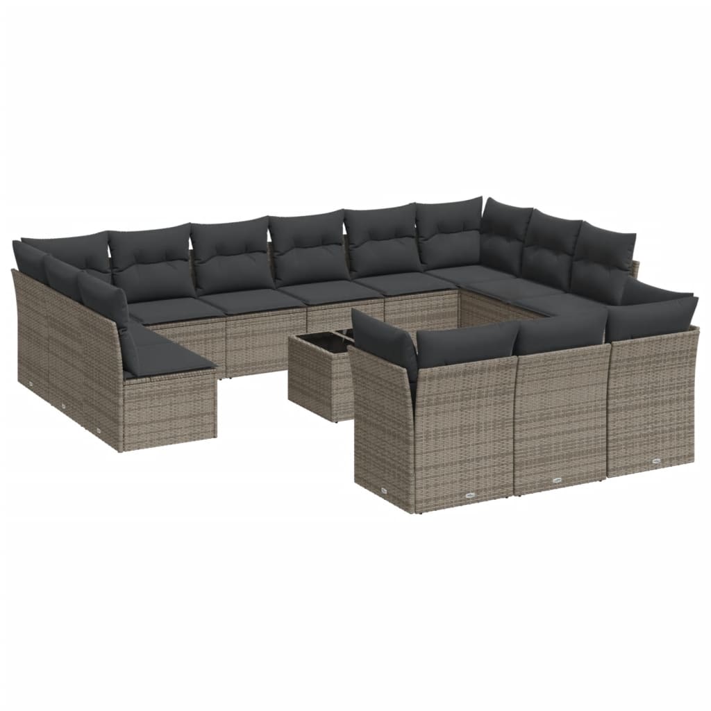 14-dijelni set vrtnih sofa od poliratana s jastucima sivi