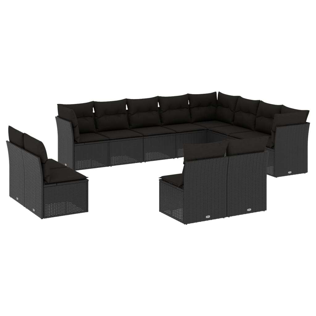 12-dijelni set vrtnih sofa od poliratana s jastucima crni