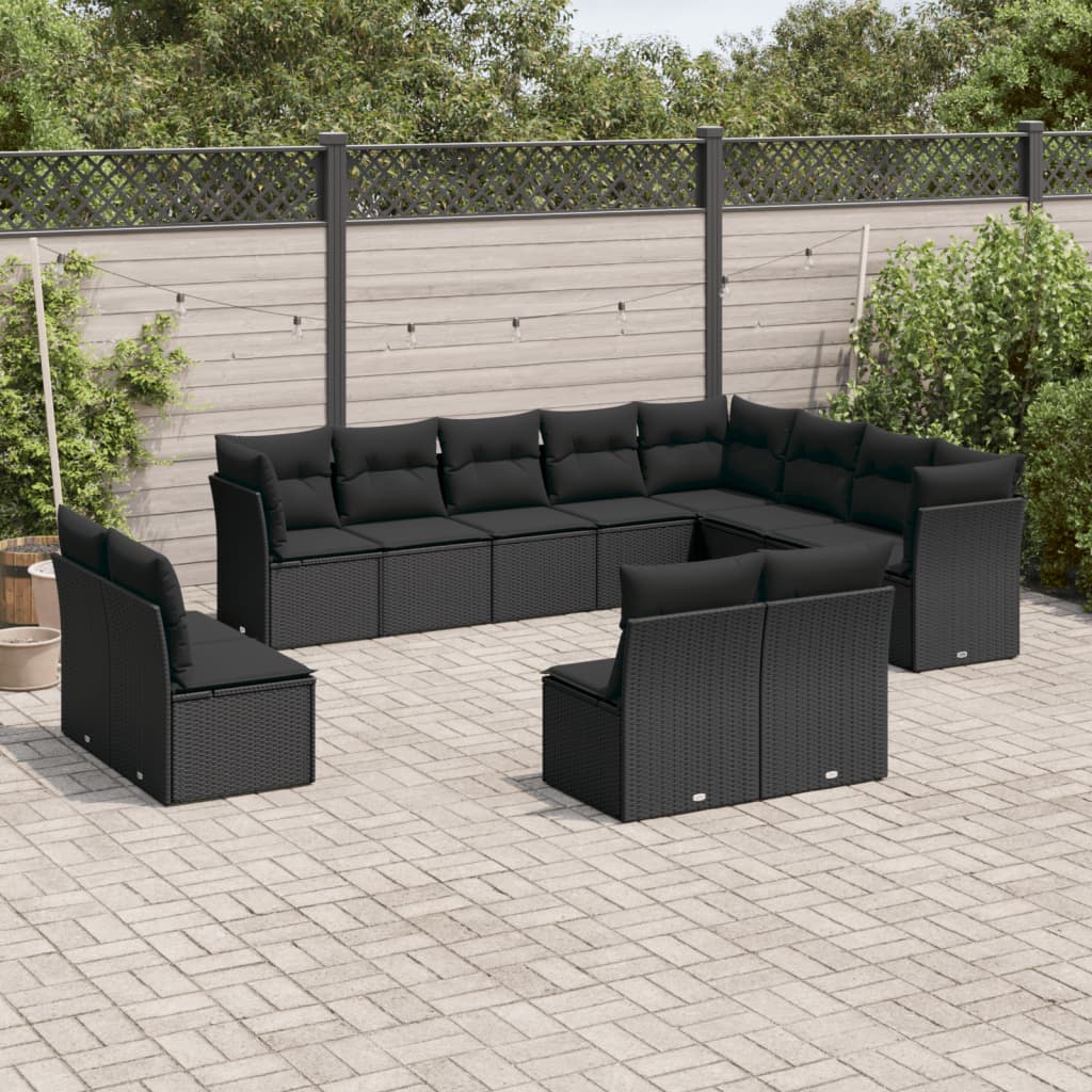 12-dijelni set vrtnih sofa od poliratana s jastucima crni