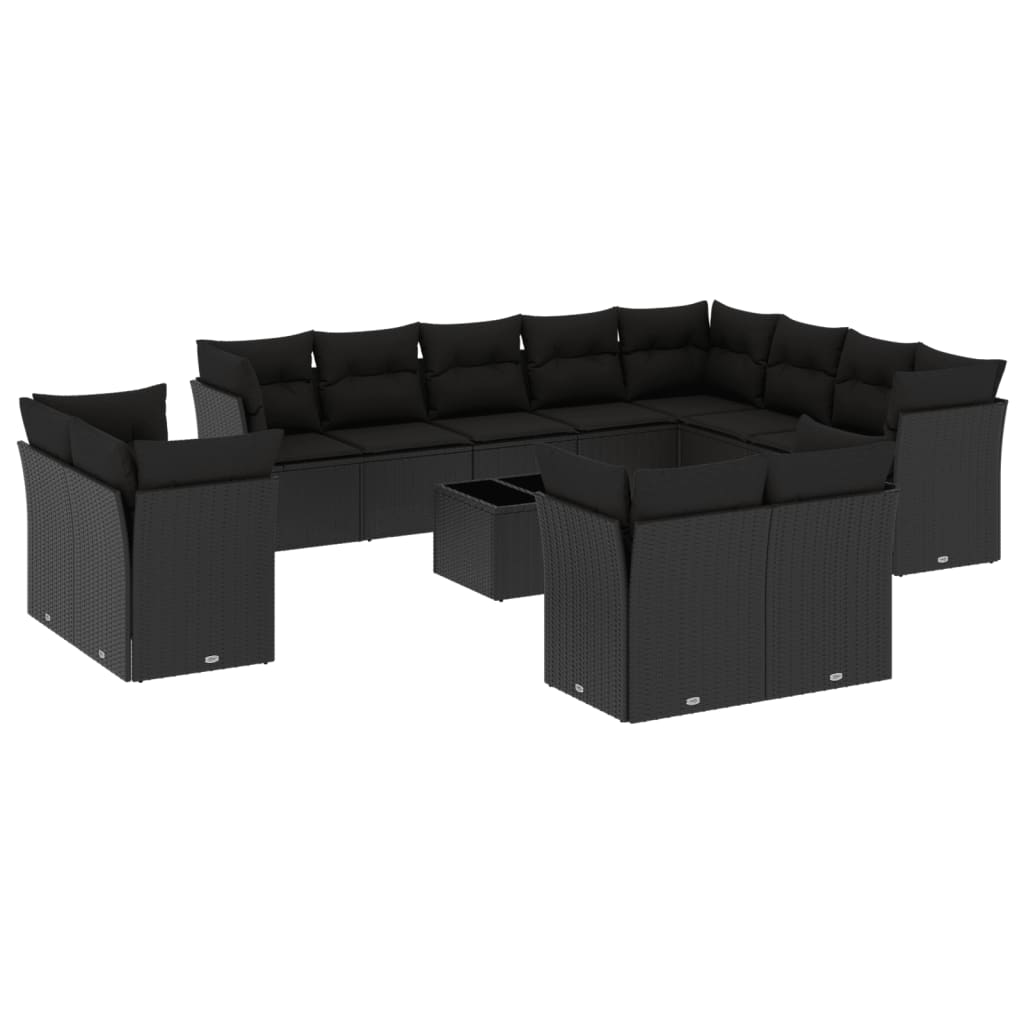13-dijelni set vrtnih sofa s jastucima poliratan crni