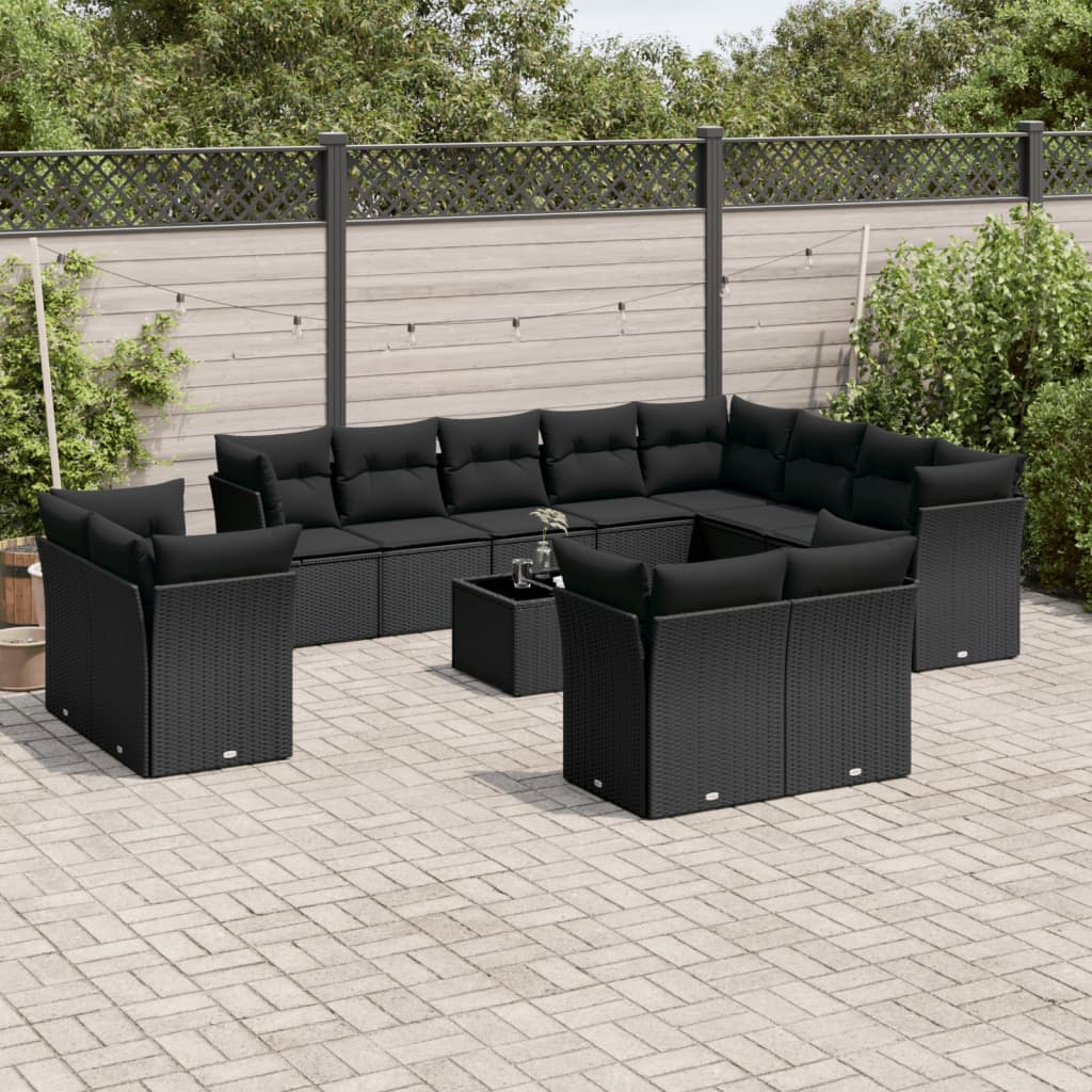 13-dijelni set vrtnih sofa s jastucima poliratan crni